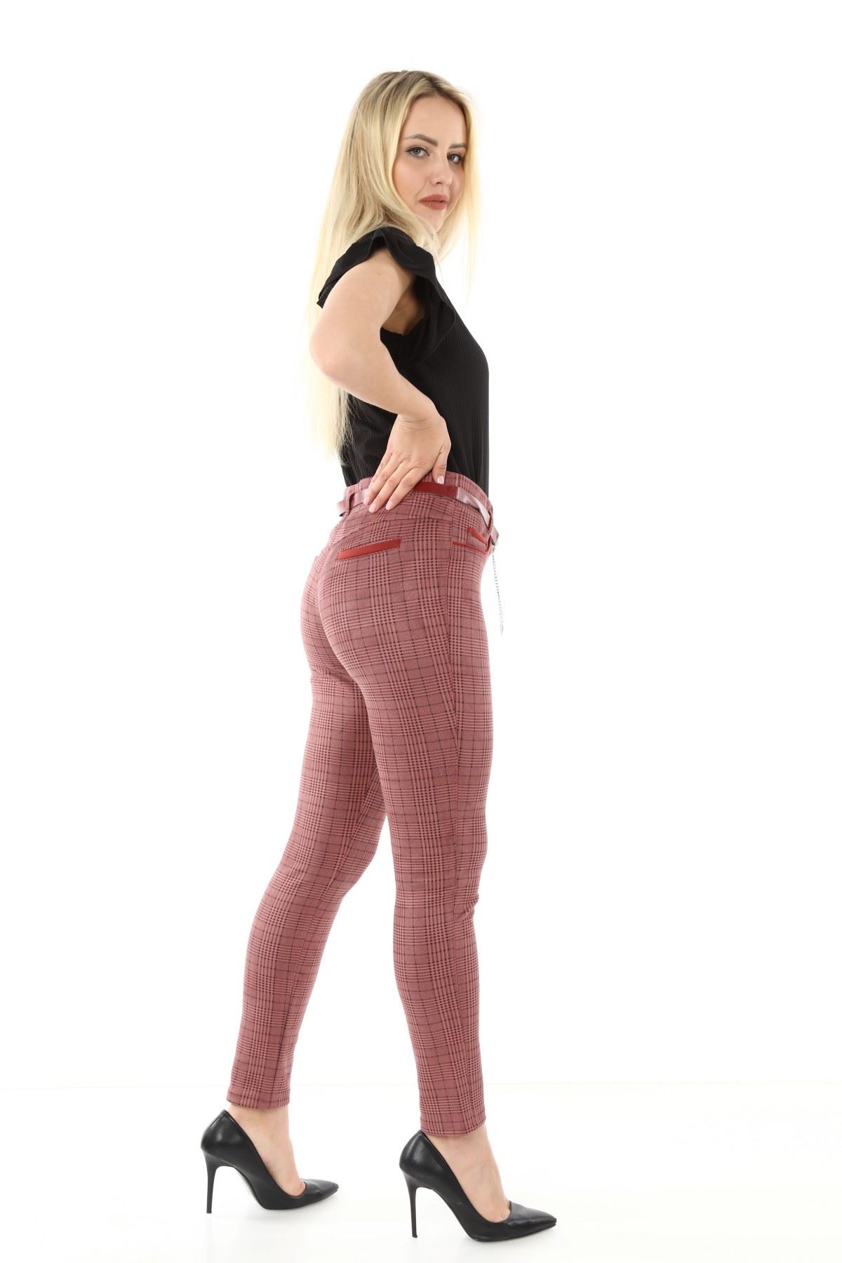 Ekoseli Kemersiz Kışlık Pantolon L1-1692