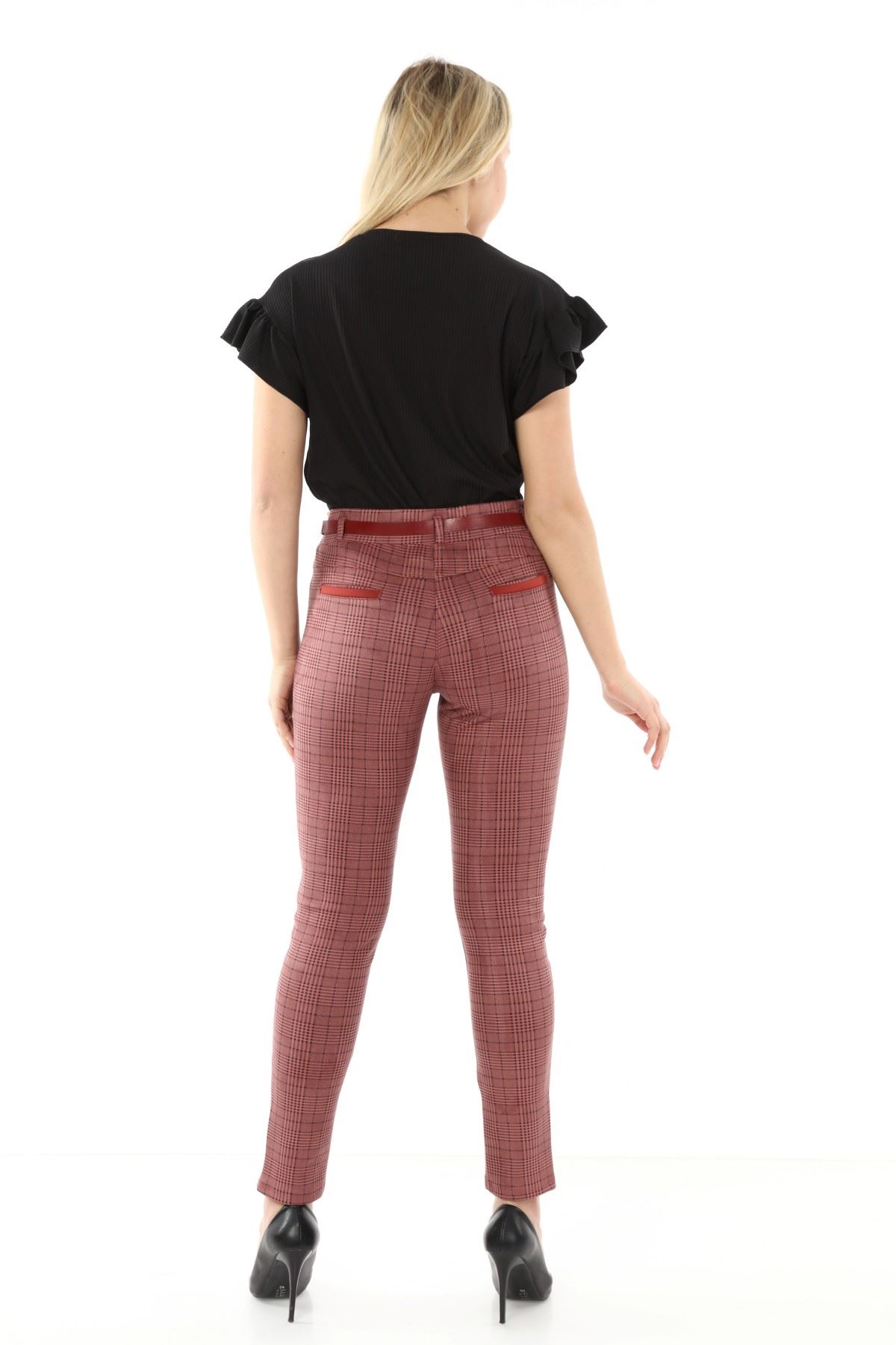 Ekoseli Kemersiz Kışlık Pantolon L1-1692