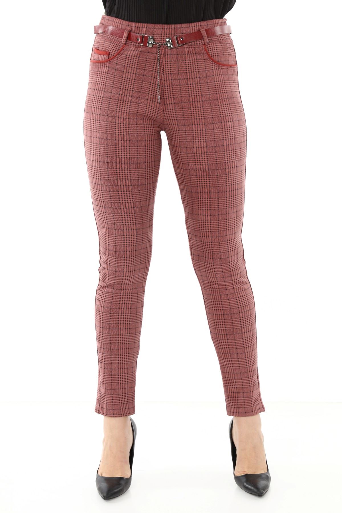 Ekoseli Kemersiz Kışlık Pantolon L1-1692