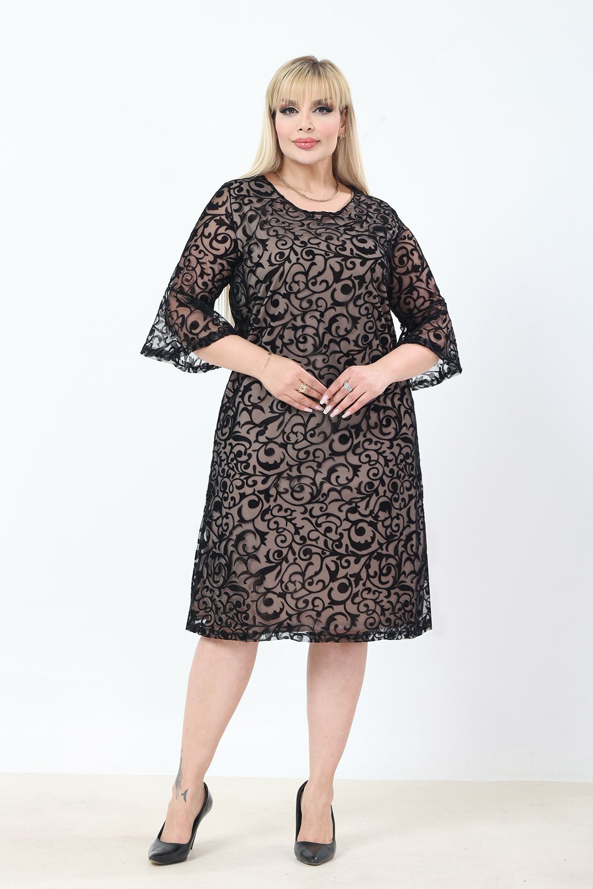 İspanyol Kol Büyük Beden Elbise 1D-2772