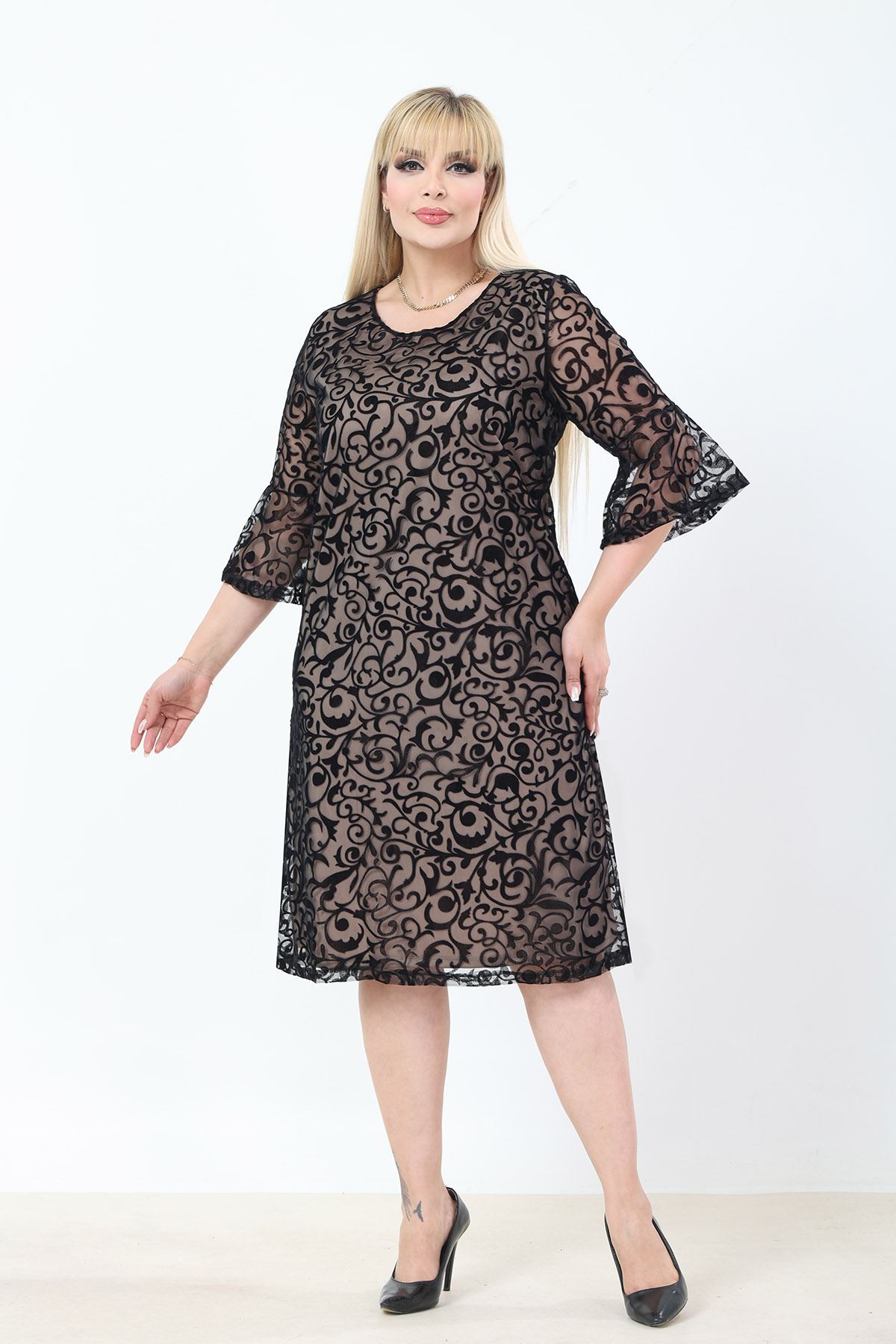 İspanyol Kol Büyük Beden Elbise 1D-2772