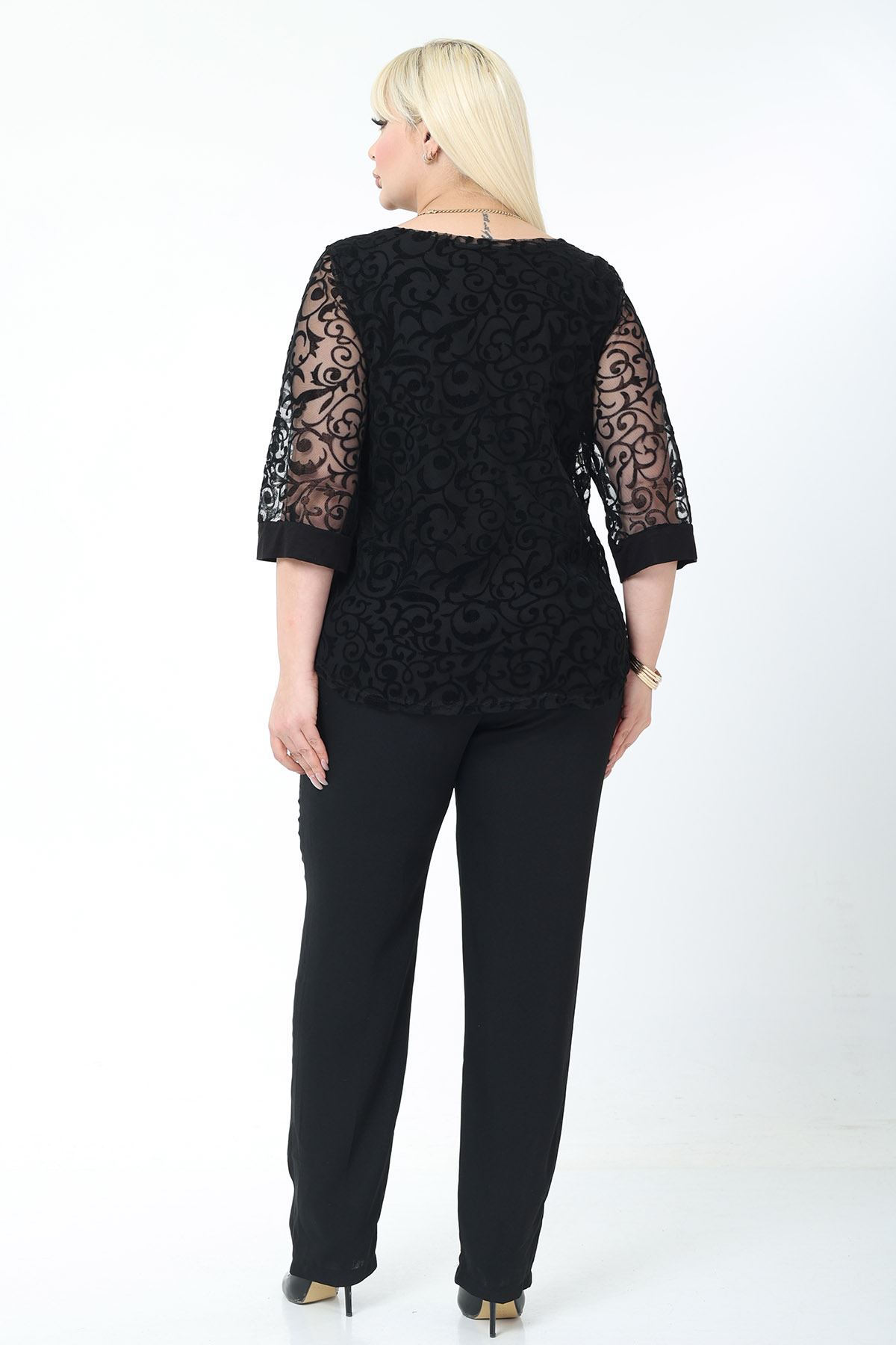 Büyük Beden Astarlı Siyah Esnek Bluz 37C-2780