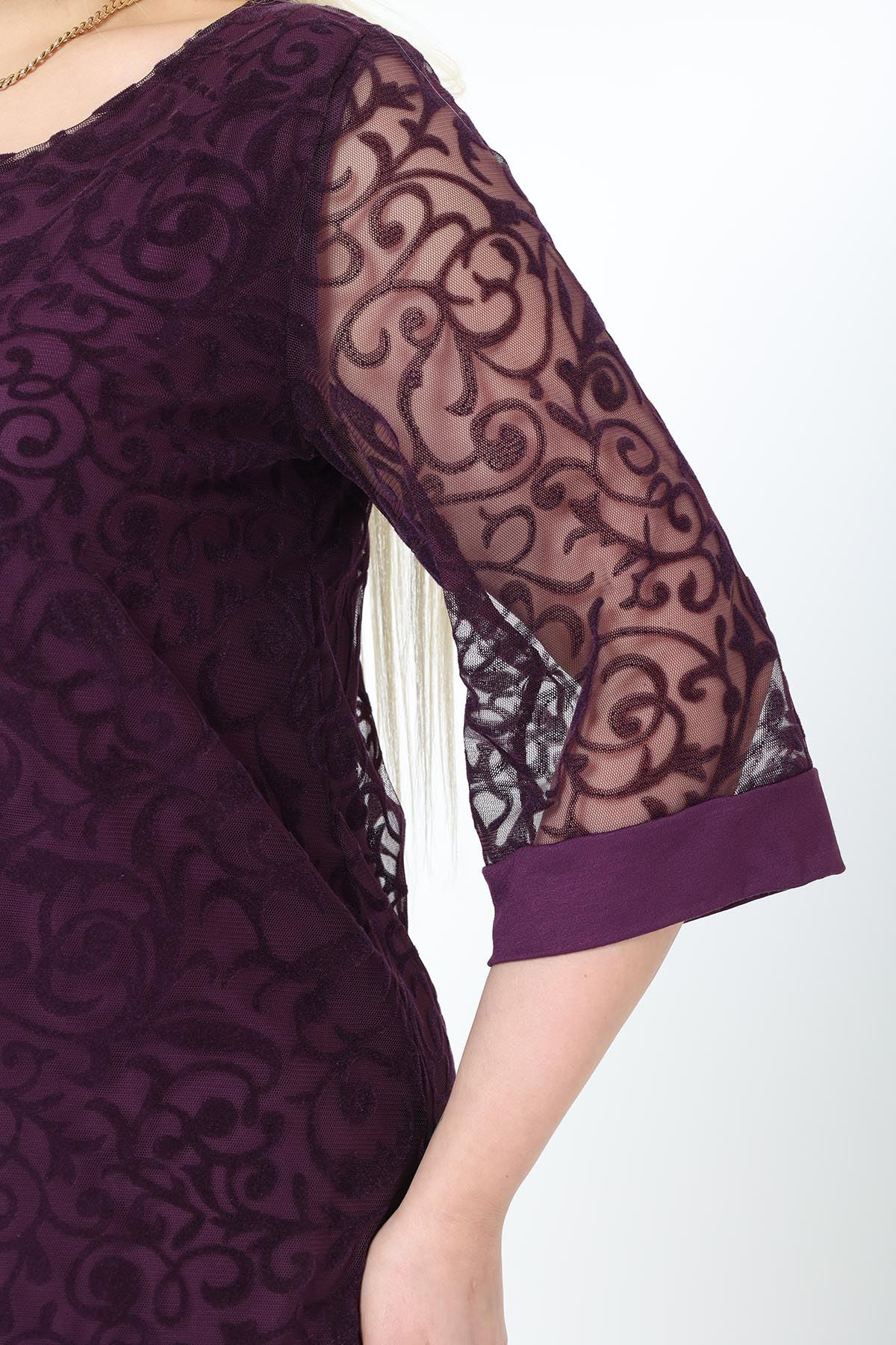 Büyük Beden Astarlı Mor Esnek Bluz 44B-2779