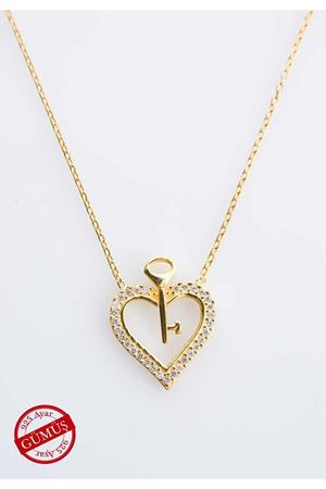 Anahtarlı Kalpli Gümüş Kolye Gk-71280