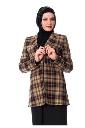 Bej Ekoseli Puane Ceket J8-100378