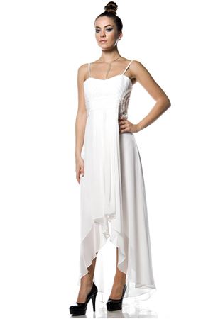 Beyaz İnci Aksesuarlı Şifon Abiye F1-44569