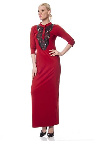 Bordo Deri Detaylı Elbise H8-113436