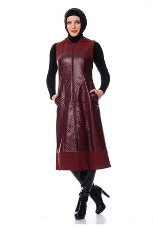 Bordo Kapitone Kapşonlu Puane Yelek I2-100186