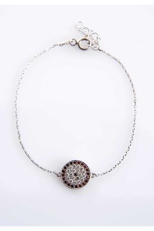 Bordo Taşlı Gümüş Bileklik G-77452