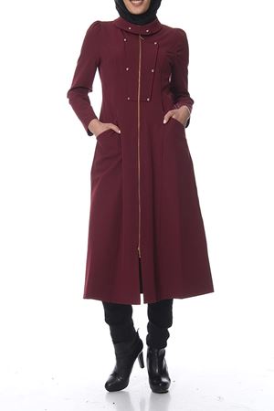 Bordo Düğme Detaylı Kap K7-100342