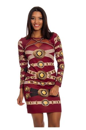 Bordo Desenli Dekolte Kadın Elbise J10-123856