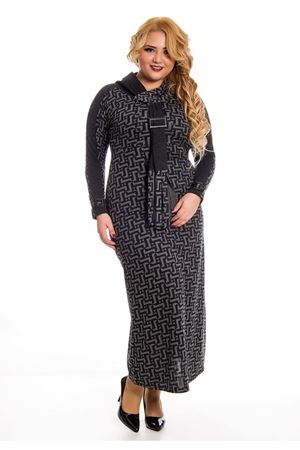 Büyük Beden Desenli Yaka Detaylı Uzun Elbise F7-122882
