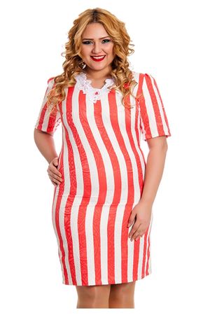 Büyük Beden Kırmızı-Beyaz Çizgili Elbise J3-128600