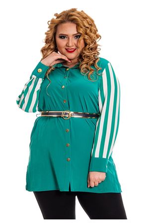 Büyük Beden Yeşil Beyaz Çizgili Kadın Tunik H7-130537