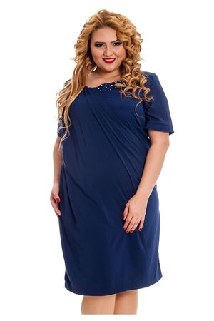 Büyük Beden Yaka Taşlı Şifon Detaylı Kadın Elbise I4-130758