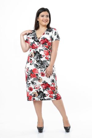 Çiçek Desenli Likralı Viskon Büyük Beden Elbise 1D-0663