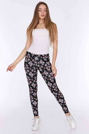 Çiçekli Siyah Tayt 14D-0596