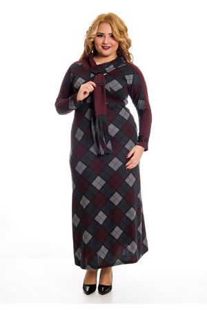 Ekose Desenli Uzun Elbise F7-122890