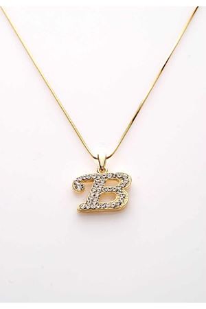 Gold Taşlı B Harf Kolye 11Ç-107839