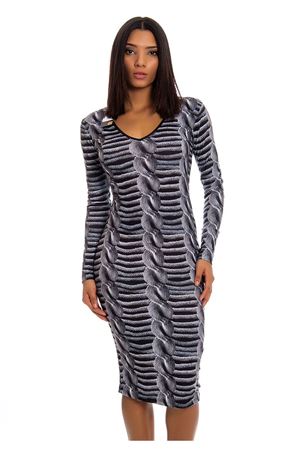 Gri Desenli V Yaka Kadın Elbise H8-123792