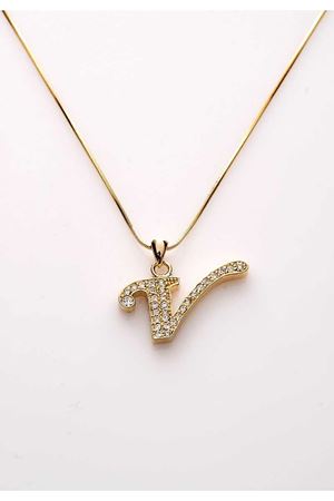Gold Taşlı V Harf Kolye 11Ç-107858