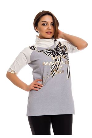 Gri Gold Baskılı Yaka Detaylı Kadın Bluz I10-124593