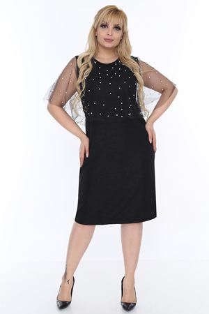 İncili Şallı Büyük Beden Elbise 20L-0504