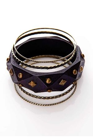 Kahve Mor Zımbalı Beşli Bileklik 6Ç-108886