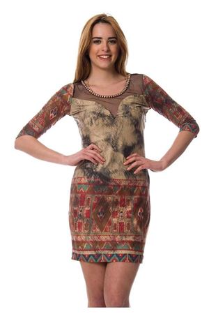 Kahverengi Taşlı Dekolte Elbise J11-105270