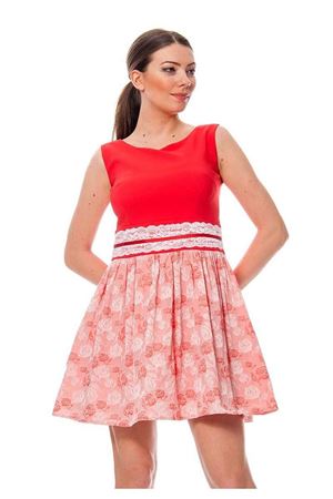 Kırmızı Desenli Kadın Elbise F6-115957
