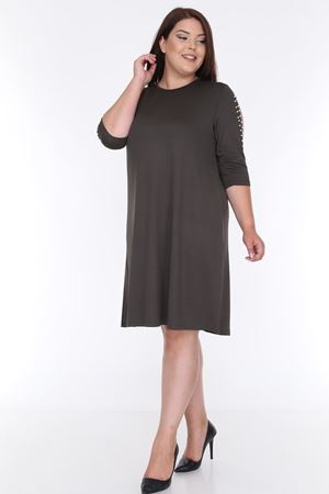 Kol incili Haki Büyük Beden Elbise 9E-0612