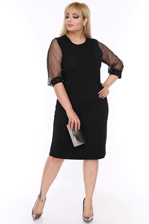 Kolları İncili Büyük Beden Elbise 6A-69340