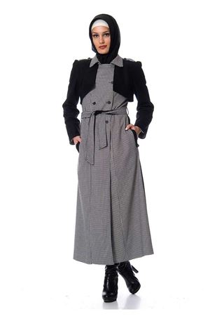 Kuşaklı Kaz Ayağı Desenli Puane Kaban K7-100166