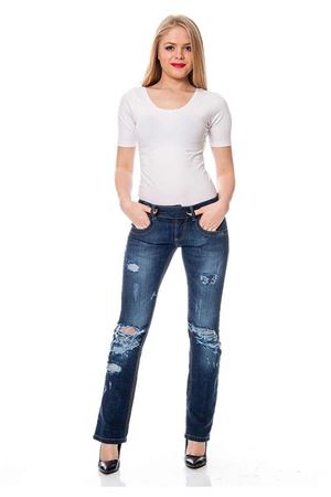 Koyu Mavi Yırtık Kadın Kot Pantolon 5A-111775