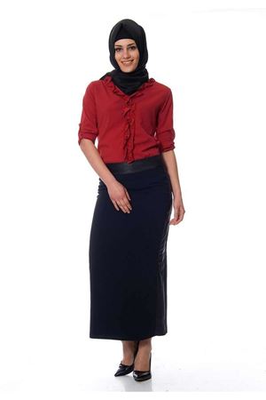 Lacivert Deri Detaylı Etek J5-103176