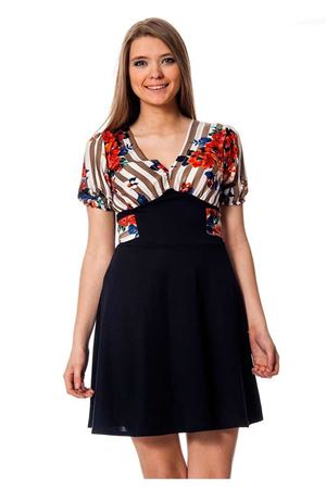 Lacivert Çiçek Desenli Elbise I6-109829