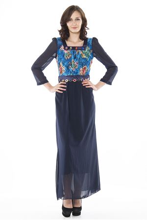 Lacivert Desenli Elbise H1-75703