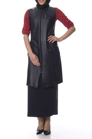 Lacivert Deri Detaylı Yelek G10-103188