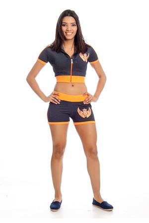 Lacivert Neon Turuncu Kapşonlu Eşofman Takımı 14E-128604