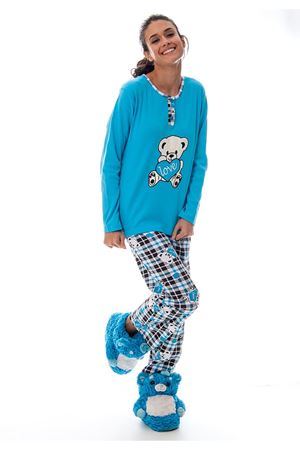 Mavi Ayı Baskılı Kadın Pijama Takımı 14C-120330