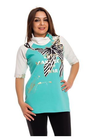 Mint Yeşili Gold Baskılı Yaka Detaylı Kadın Bluz I10-124585