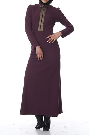 Mürdüm Nakış Detaylı Elbise K7-100474