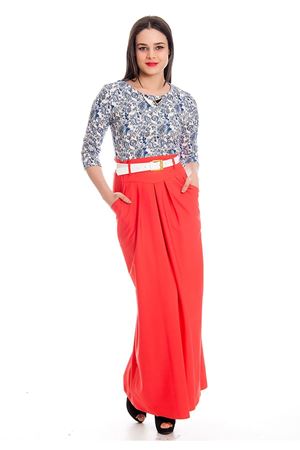 Narçiçeği  Desenli Kadın Uzun Elbise K2-130426