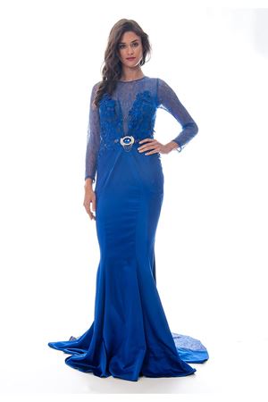 Saks Mavi Taş-Dantel Detaylı Abiye F1-120044