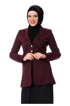 Siyah - Bordo Desenli Puane Ceket J8-100382