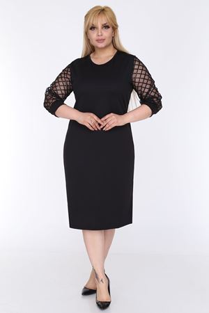 Simli Flok Kol Büyük Beden Elbise 3C-0572