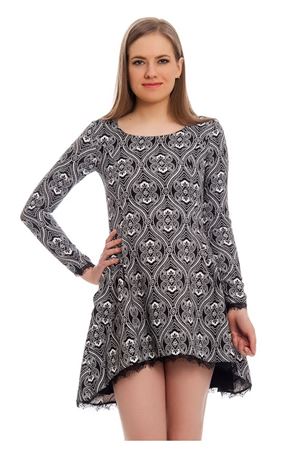 Siyah Desenli Dantel Detaylı Kadın Elbise J5-121971