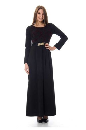 Siyah Flok Baskılı Elbise G1-68001