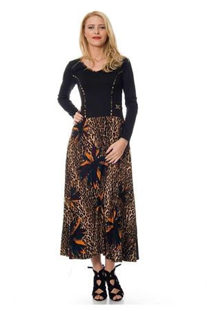 Siyah Leopar Desenli Elbise F1-103871