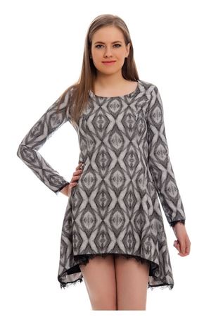 Siyah-Beyaz Desenli Dantel Detaylı Kadın Elbise J5-121975